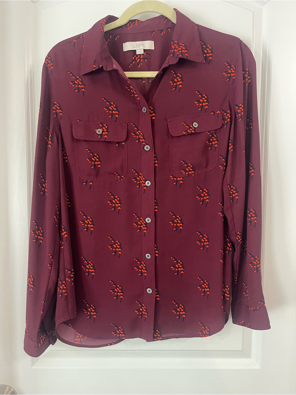 LOFT Maroon Button-Down Blouse Work Office Business Top Long Sleeves Medium